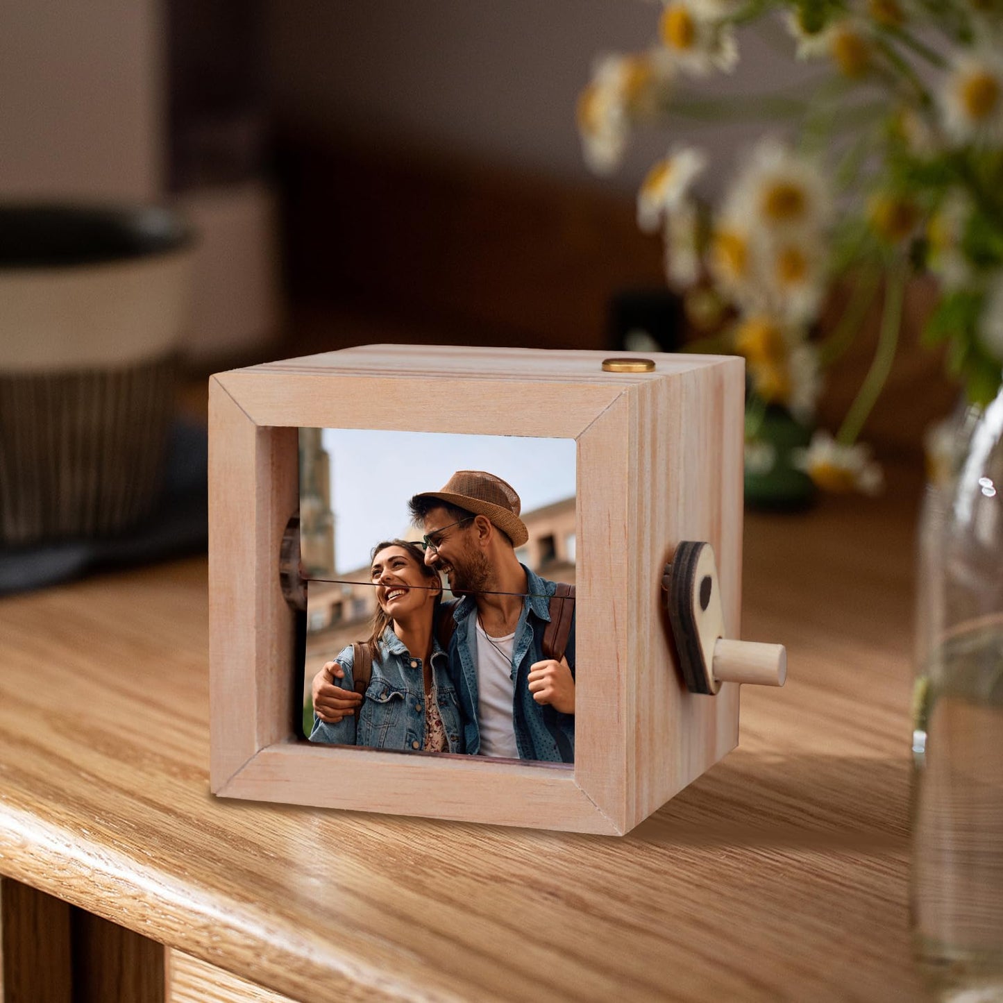 UNIGIFTIME Custom Flip Photo Box, Personalized Photo Flip Book Frame Animation Machine, Custom Hand-crank Flipbook Box Album with Light, Valentines Day Birthday Gifts for Couples
