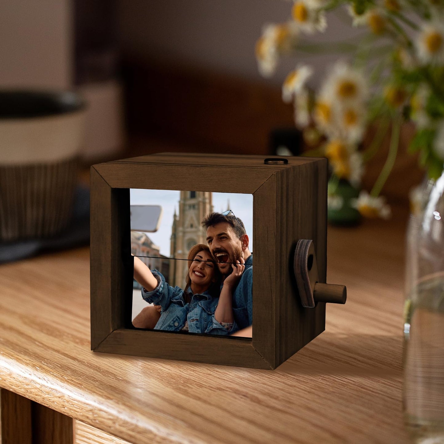 UNIGIFTIME Custom Flip Photo Box, Personalized Photo Flip Book Frame Animation Machine, Custom Hand-crank Flipbook Box Album with Light, Valentines Day Birthday Gifts for Couples