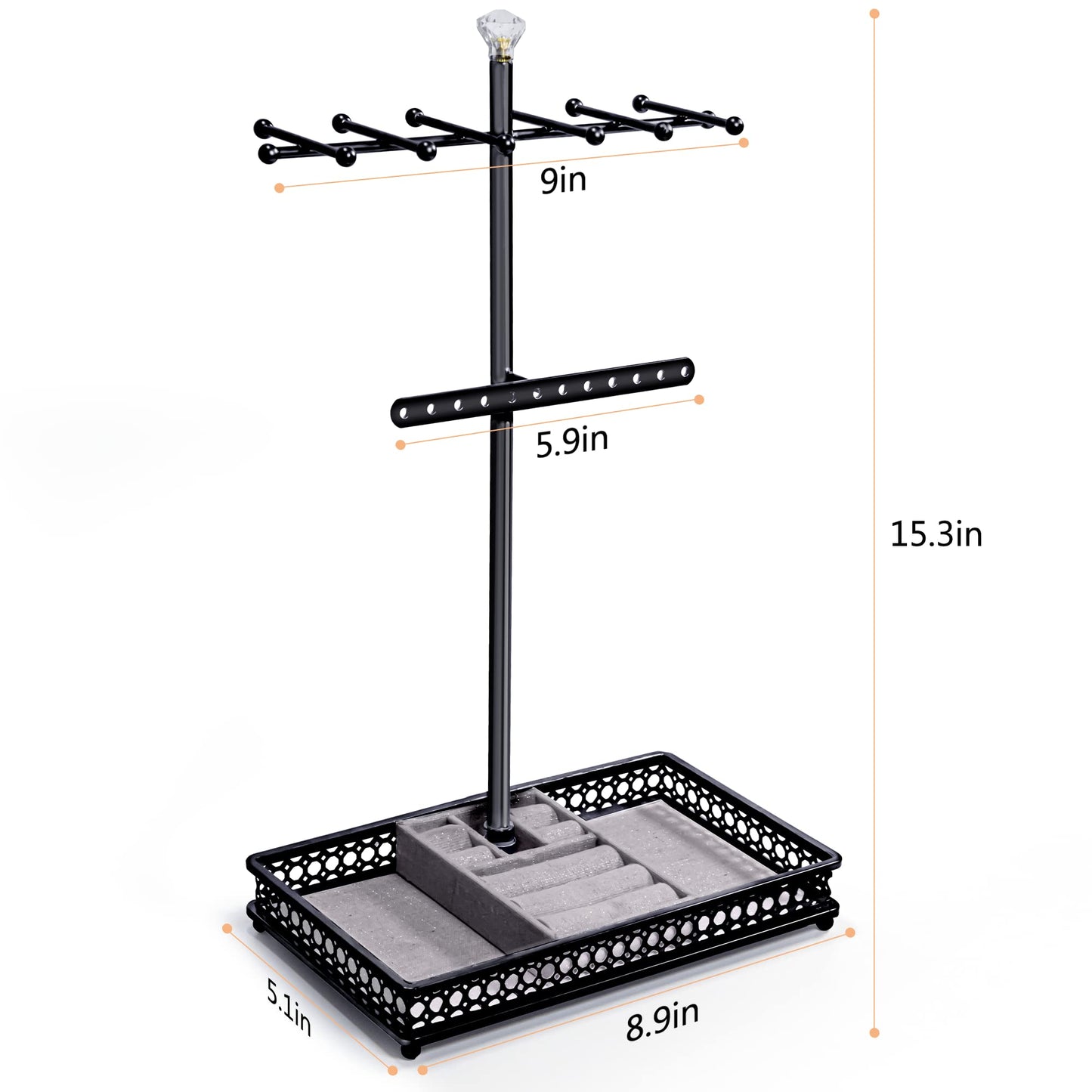 Jewelry Organizer Stand, 15.6" H Jewelry Tree Display Holder Stand for Bracelets Necklaces Earrings Rings, Gift for Women Girls (Black)