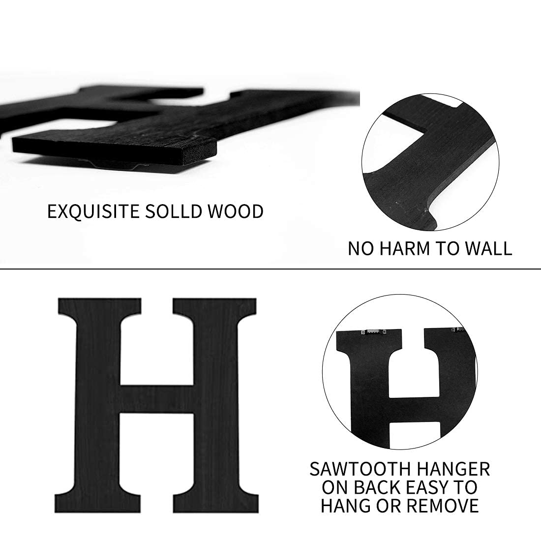 Wood Home Sign with Artificial Eucalyptus Wreath for O, Hanging Farmhouse Wall House Decor Wood Letters for Wall Art Rustic Home Decor, Wall Decor for Living Room Kitchen Entryway (Black)