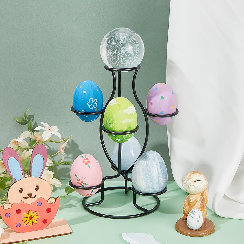 Crystal Ball Holders, 7 Eggs Display Stand Black Iron Multi-Sphere Display Holder for Crystal Ball Sphere Globe Home Office Decor Ornament, 5.9x5.31x7.99 Inch