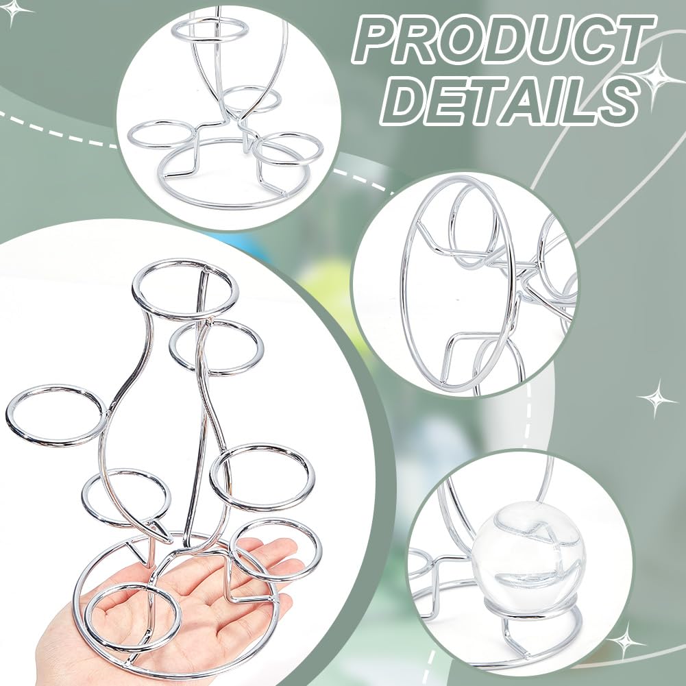 Crystal Ball Holders, 7 Eggs Display Stand Platinum Iron Multi-Sphere Display Holder for Crystal Ball Sphere Globe Home Office Decor Ornament, 5.9x5.31x7.99 Inch