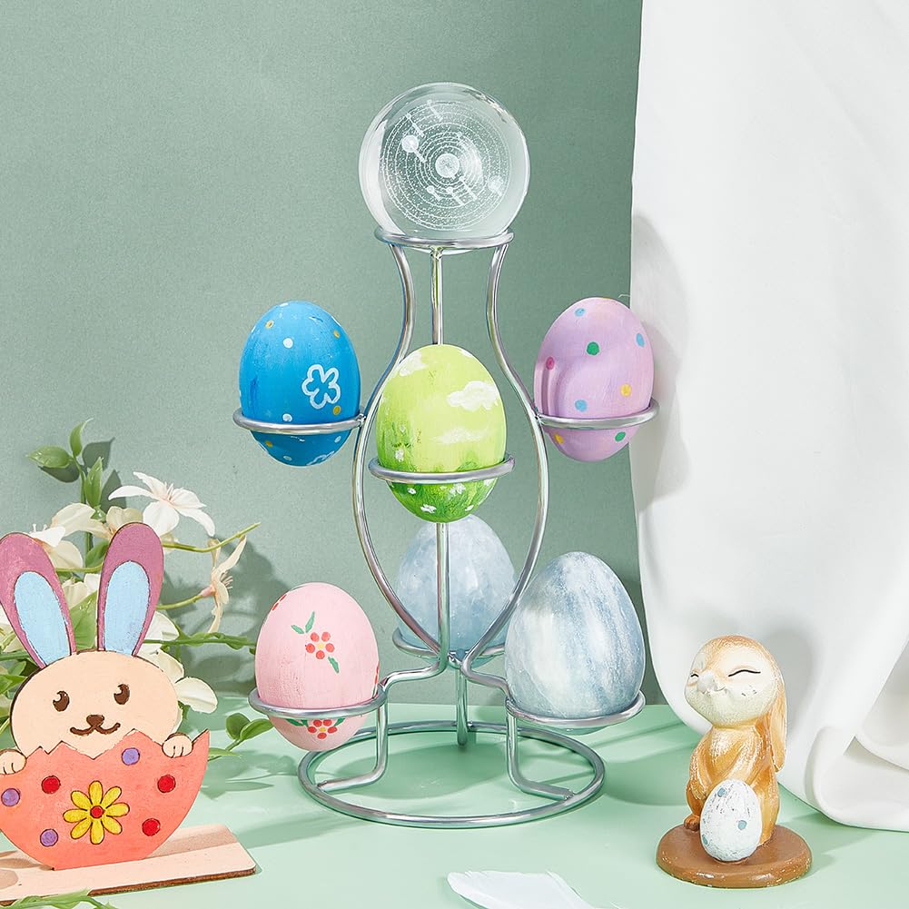 Crystal Ball Holders, 7 Eggs Display Stand Platinum Iron Multi-Sphere Display Holder for Crystal Ball Sphere Globe Home Office Decor Ornament, 5.9x5.31x7.99 Inch