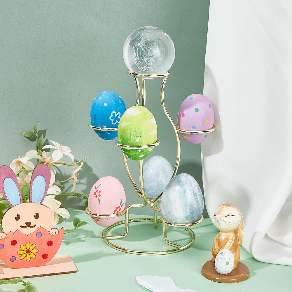 Crystal Ball Holders, 7 Eggs Display Stand Golden Iron Multi-Sphere Display Holder Large Hole Stand for Crystal Ball Sphere Globe Home Office Decor Ornament, 5.9x5.31x7.99 Inch