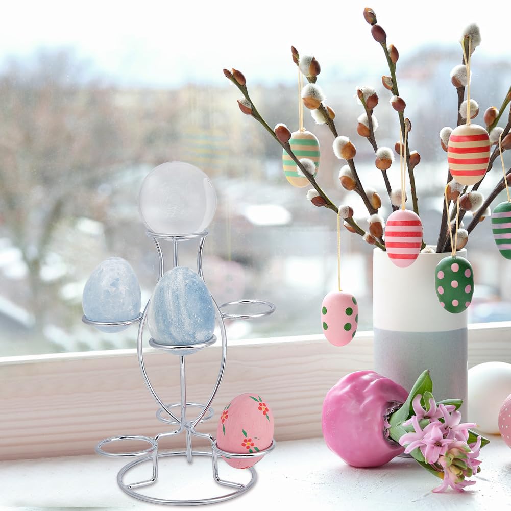 Crystal Ball Holders, 7 Eggs Display Stand Platinum Iron Multi-Sphere Display Holder for Crystal Ball Sphere Globe Home Office Decor Ornament, 5.9x5.31x7.99 Inch