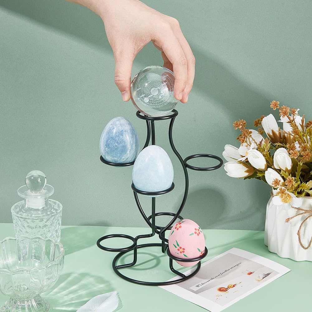 Crystal Ball Holders, 7 Eggs Display Stand Black Iron Multi-Sphere Display Holder for Crystal Ball Sphere Globe Home Office Decor Ornament, 5.9x5.31x7.99 Inch