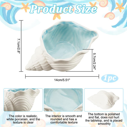 Conch Shape Ceramic Jewelry Tray, Aqua Shell Trinket Dish Ceramic Ring Earring Holder Ocean-themed Decorative Trinket Plate for Rings Earrings Necklaces Bracelet Jewelry Watch Keys
