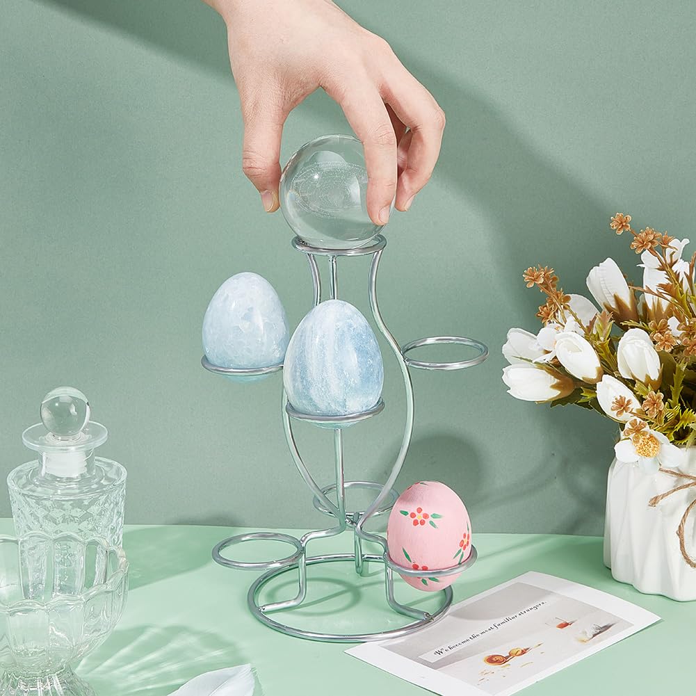 Crystal Ball Holders, 7 Eggs Display Stand Platinum Iron Multi-Sphere Display Holder for Crystal Ball Sphere Globe Home Office Decor Ornament, 5.9x5.31x7.99 Inch