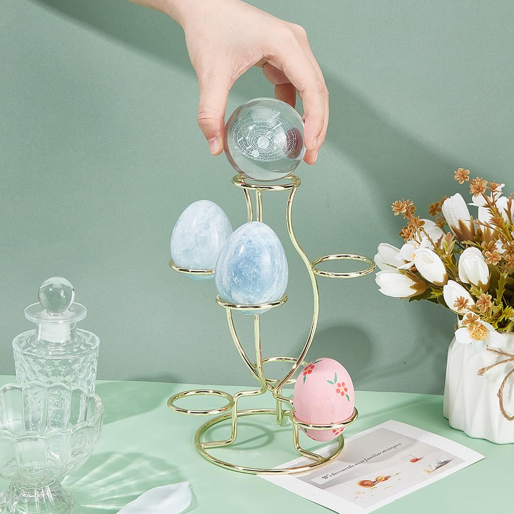 Crystal Ball Holders, 7 Eggs Display Stand Golden Iron Multi-Sphere Display Holder Large Hole Stand for Crystal Ball Sphere Globe Home Office Decor Ornament, 5.9x5.31x7.99 Inch