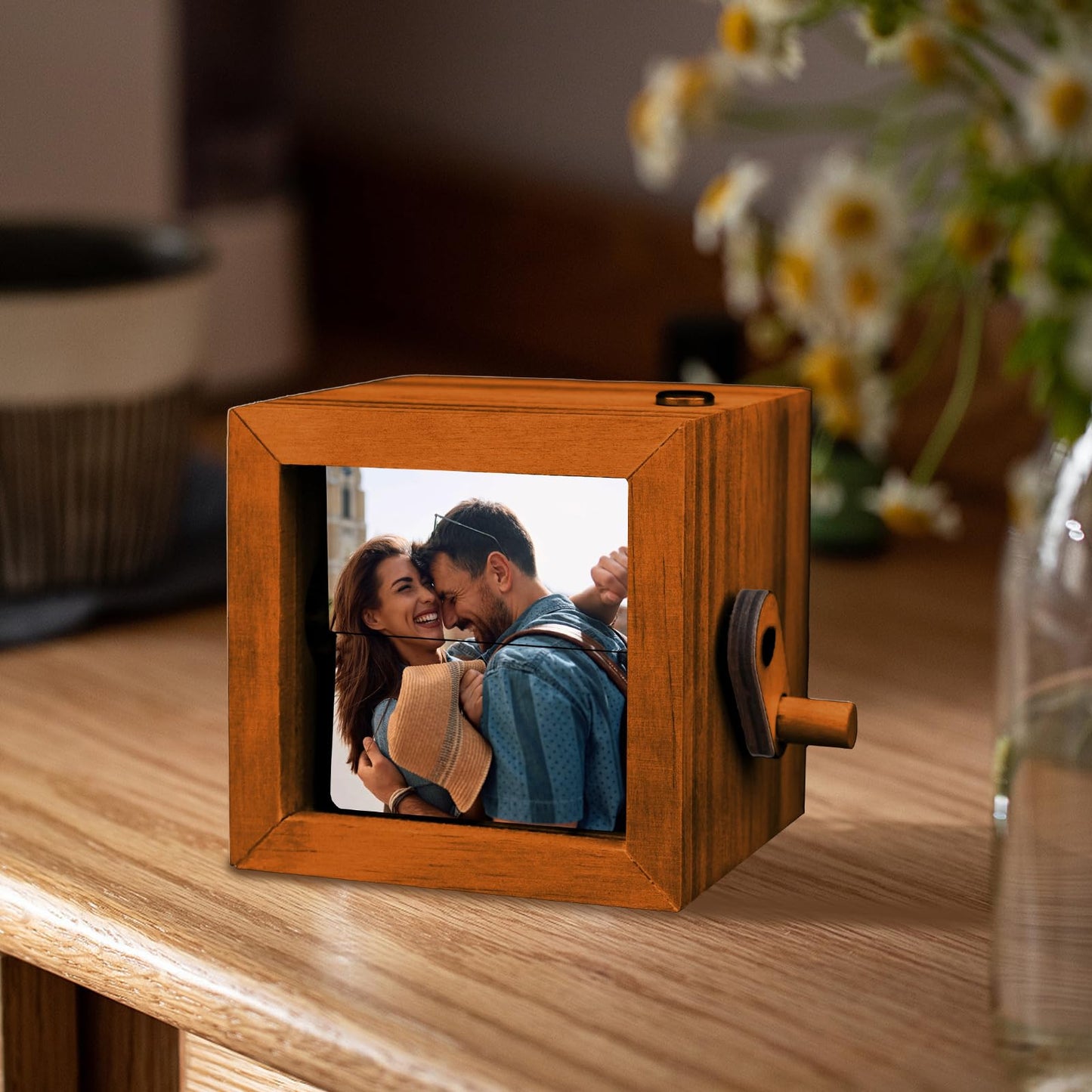 UNIGIFTIME Custom Flip Photo Box, Personalized Photo Flip Book Frame Animation Machine, Custom Hand-crank Flipbook Box Album with Light, Valentines Day Birthday Gifts for Couples