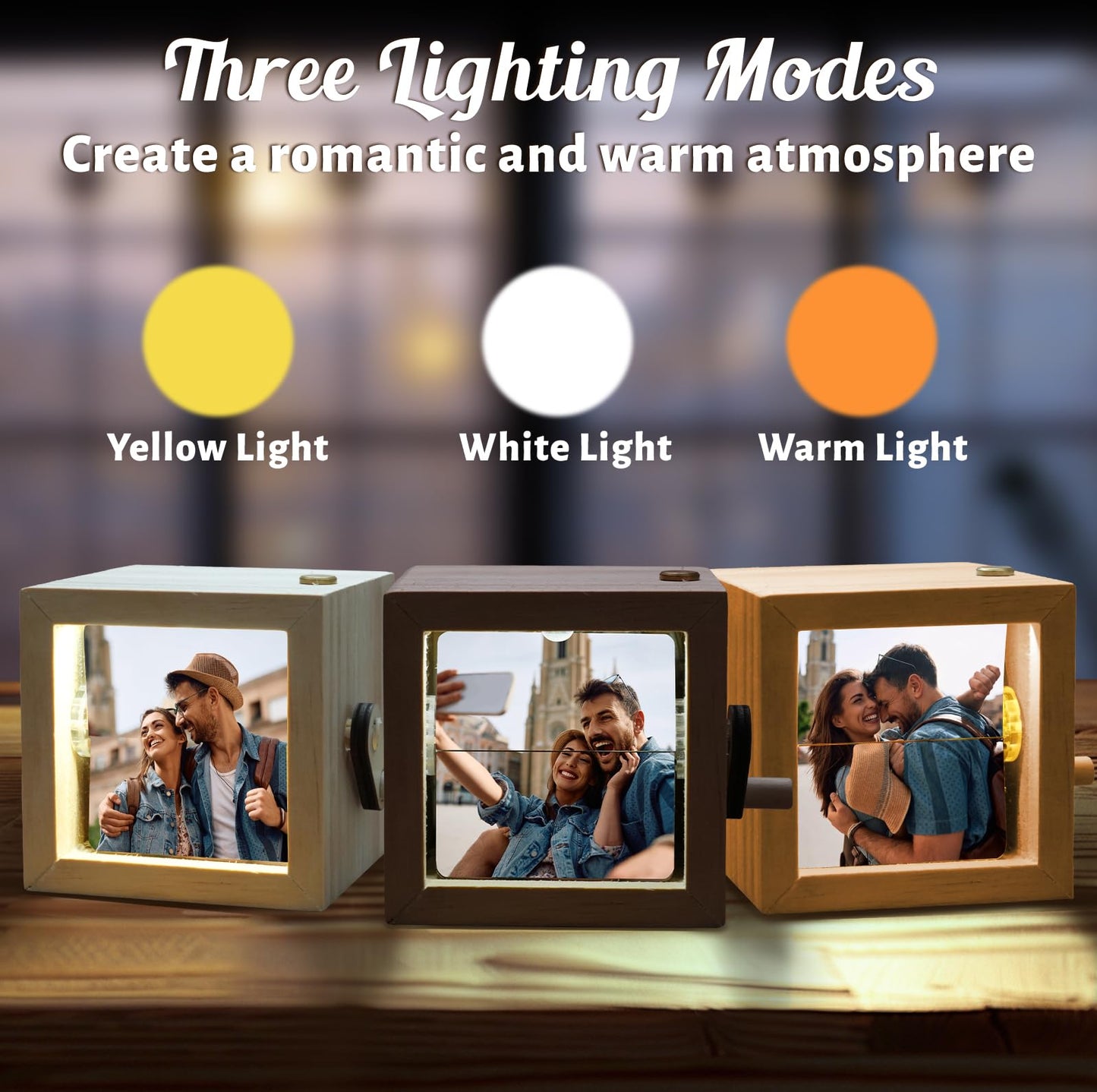UNIGIFTIME Custom Flip Photo Box, Personalized Photo Flip Book Frame Animation Machine, Custom Hand-crank Flipbook Box Album with Light, Valentines Day Birthday Gifts for Couples