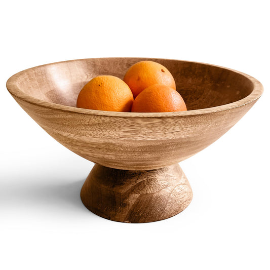 Fairwood Way - Wooden Pedestal Bowl - Mango Wood Footed Bowl as Fruit, Key, Decorative, Candy Holder or Centerpiece, Wooden Bowl Decorative for Kitchen, Dining Table & Modern Home Accessories