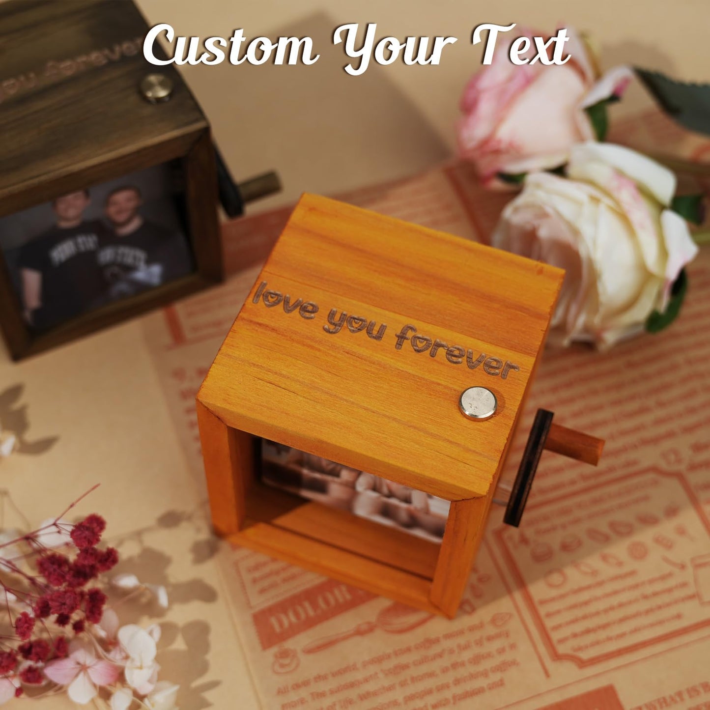 UNIGIFTIME Custom Flip Photo Box, Personalized Photo Flip Book Frame Animation Machine, Custom Hand-crank Flipbook Box Album with Light, Valentines Day Birthday Gifts for Couples