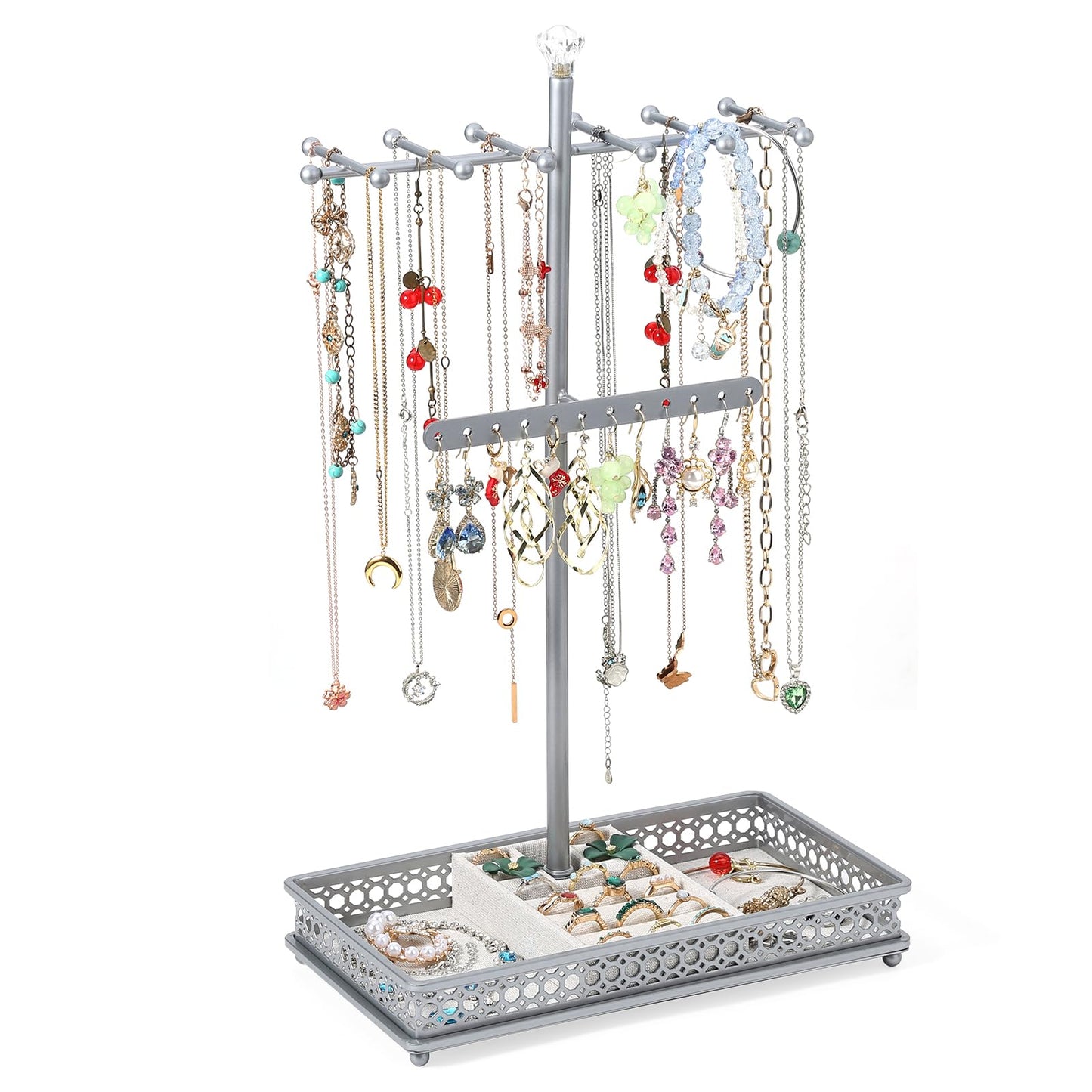 Jewelry Organizer Stand, 15.6" H Jewelry Tree Display Holder Stand for Bracelets Necklaces Earrings Rings, Gift for Women Girls (Silver)