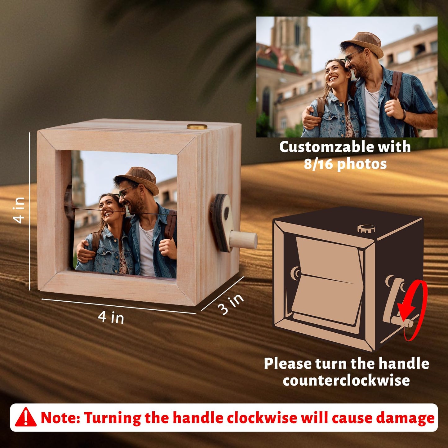 UNIGIFTIME Custom Flip Photo Box, Personalized Photo Flip Book Frame Animation Machine, Custom Hand-crank Flipbook Box Album with Light, Valentines Day Birthday Gifts for Couples