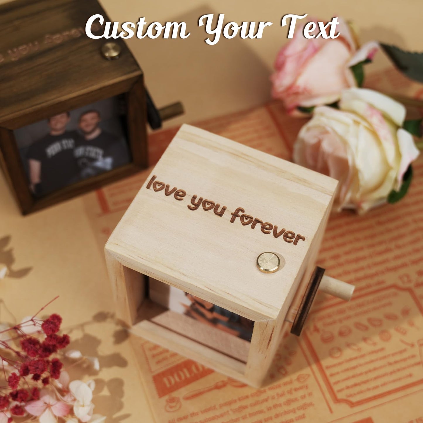 UNIGIFTIME Custom Flip Photo Box, Personalized Photo Flip Book Frame Animation Machine, Custom Hand-crank Flipbook Box Album with Light, Valentines Day Birthday Gifts for Couples