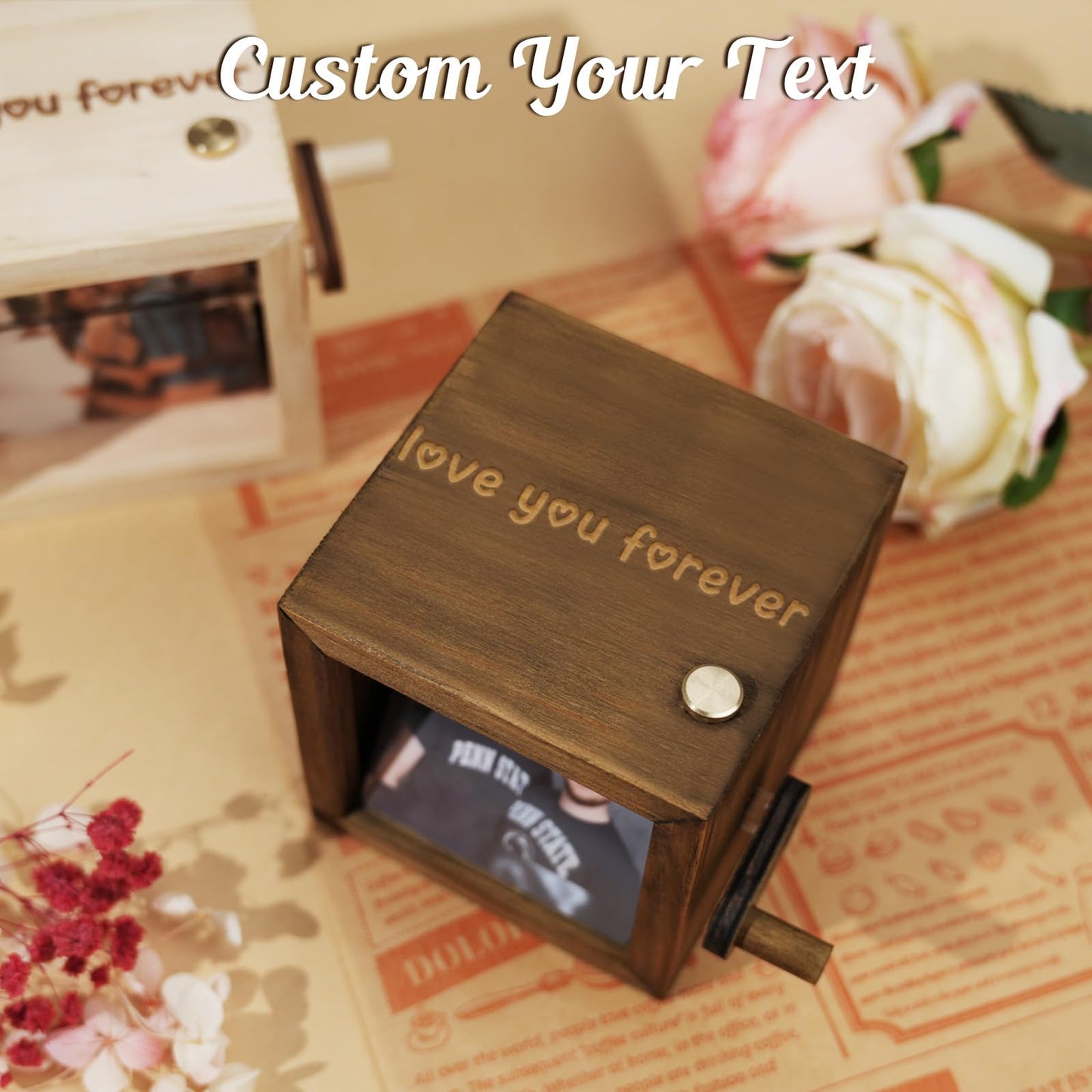 UNIGIFTIME Custom Flip Photo Box, Personalized Photo Flip Book Frame Animation Machine, Custom Hand-crank Flipbook Box Album with Light, Valentines Day Birthday Gifts for Couples