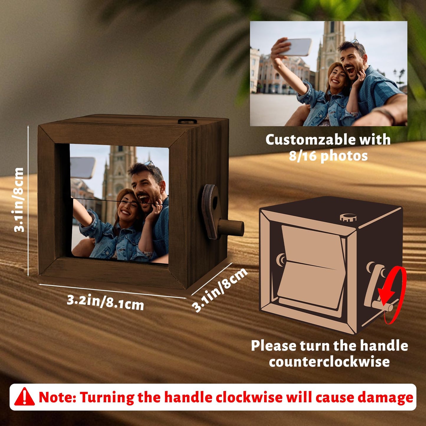 UNIGIFTIME Custom Flip Photo Box, Personalized Photo Flip Book Frame Animation Machine, Custom Hand-crank Flipbook Box Album with Light, Valentines Day Birthday Gifts for Couples