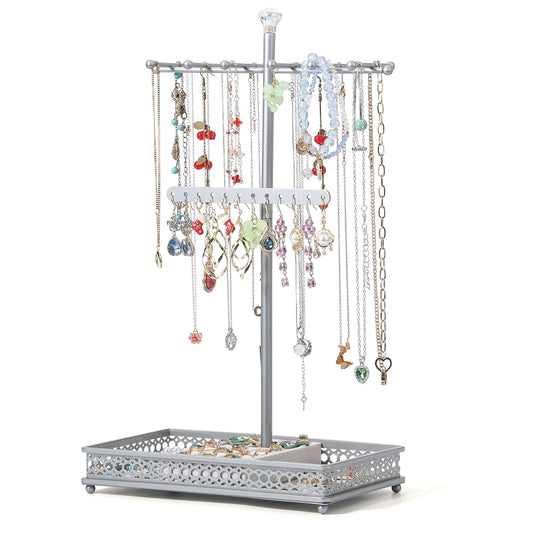 Jewelry Organizer Stand, 15.6" H Jewelry Tree Display Holder Stand for Bracelets Necklaces Earrings Rings, Gift for Women Girls (Silver)