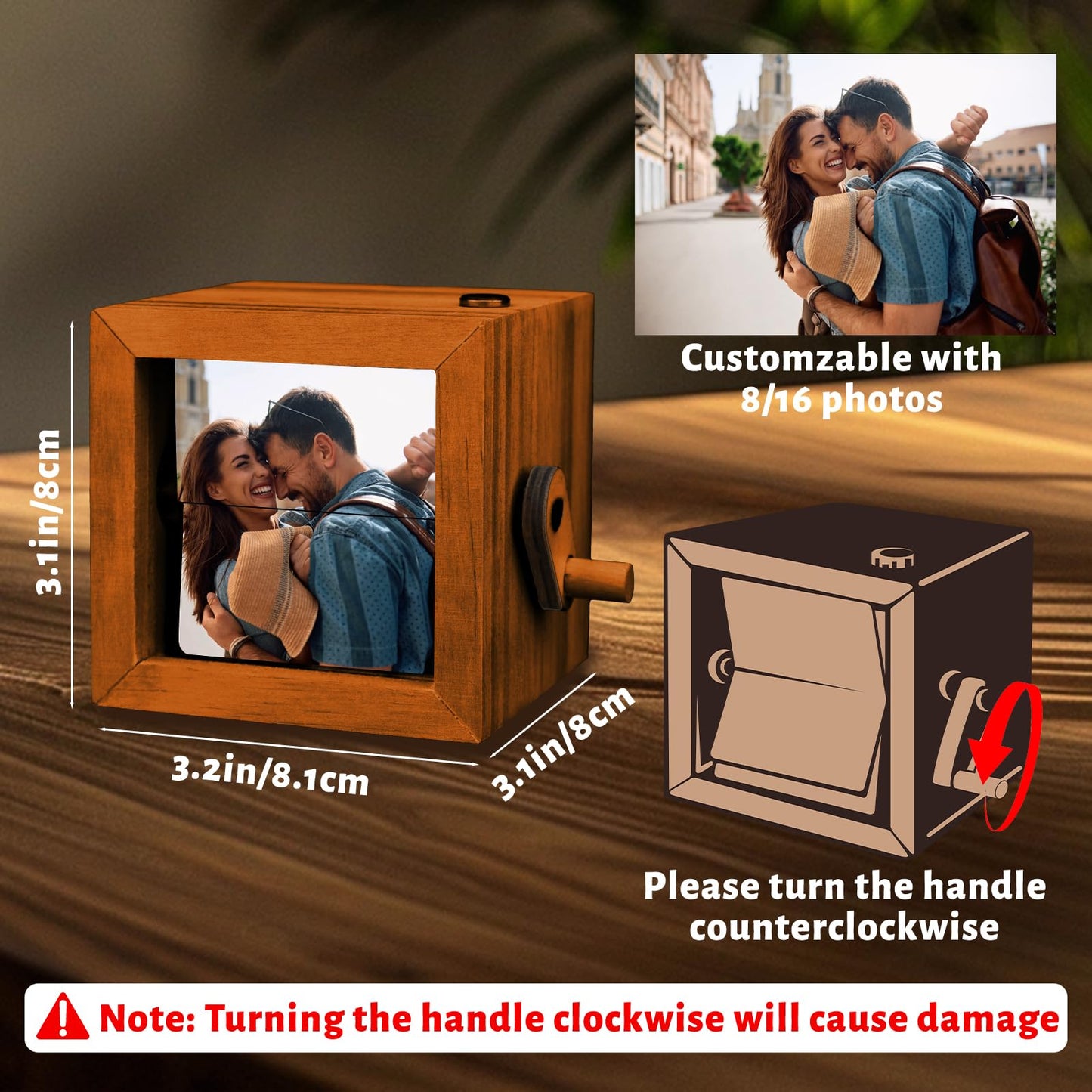 UNIGIFTIME Custom Flip Photo Box, Personalized Photo Flip Book Frame Animation Machine, Custom Hand-crank Flipbook Box Album with Light, Valentines Day Birthday Gifts for Couples
