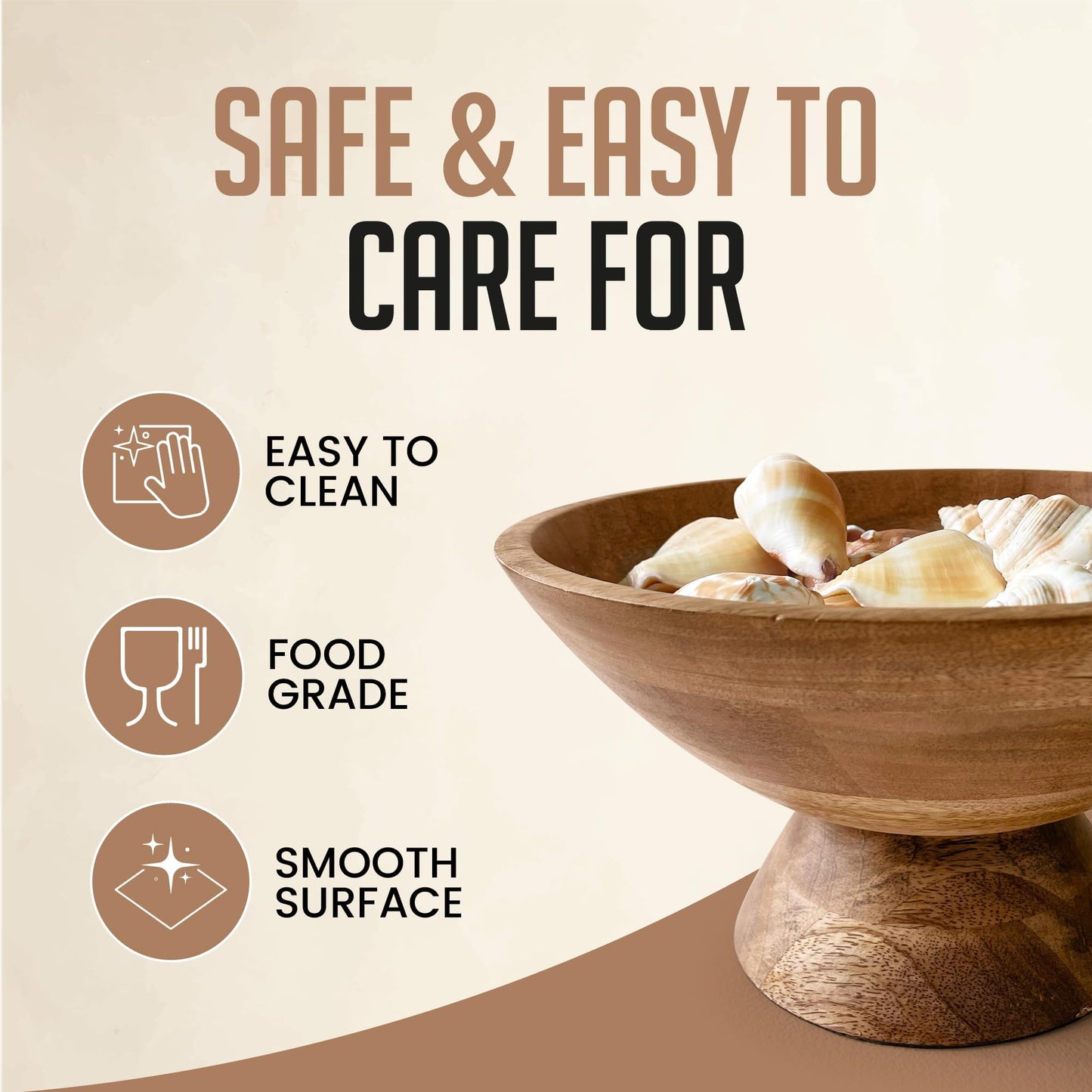 Fairwood Way - Wooden Pedestal Bowl - Mango Wood Footed Bowl as Fruit, Key, Decorative, Candy Holder or Centerpiece, Wooden Bowl Decorative for Kitchen, Dining Table & Modern Home Accessories