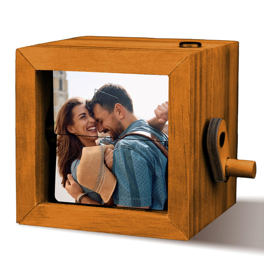 UNIGIFTIME Custom Flip Photo Box, Personalized Photo Flip Book Frame Animation Machine, Custom Hand-crank Flipbook Box Album with Light, Valentines Day Birthday Gifts for Couples