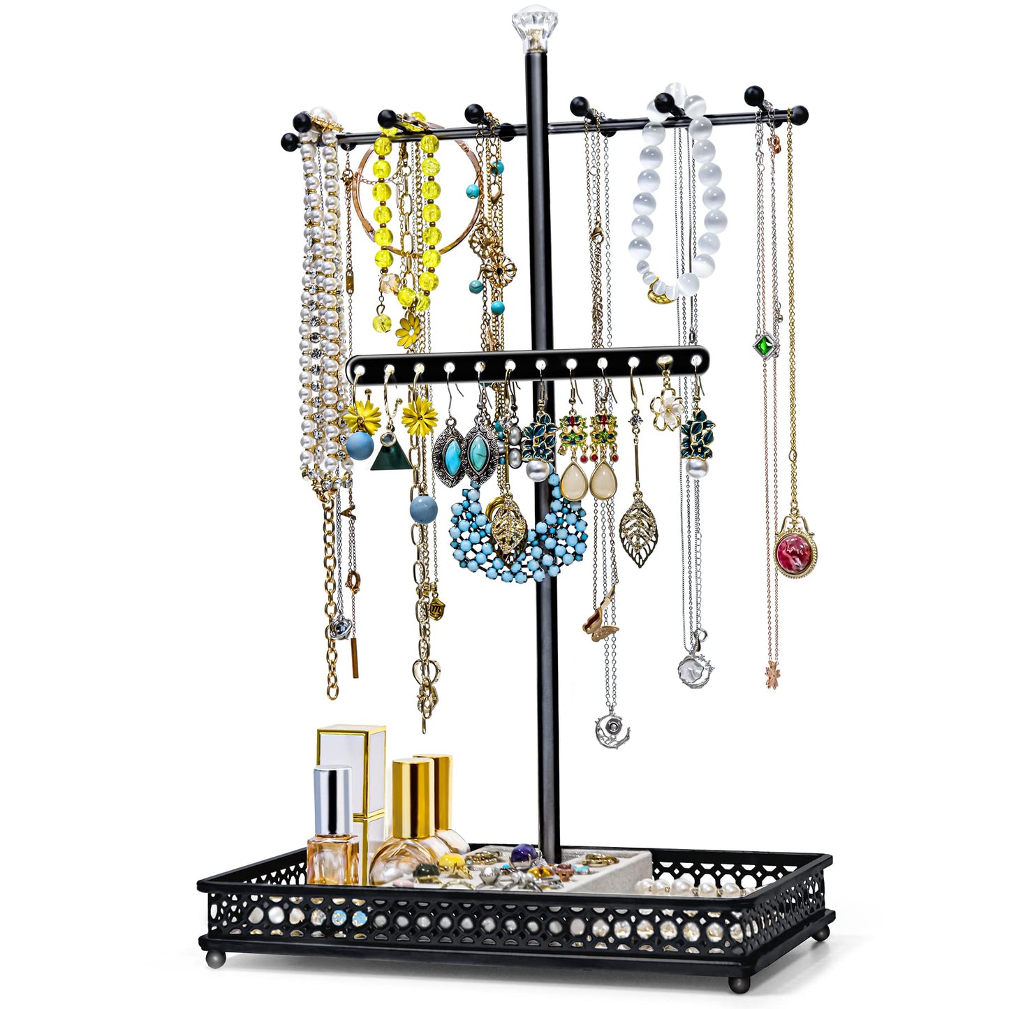 Jewelry Organizer Stand, 15.6" H Jewelry Tree Display Holder Stand for Bracelets Necklaces Earrings Rings, Gift for Women Girls (Black)