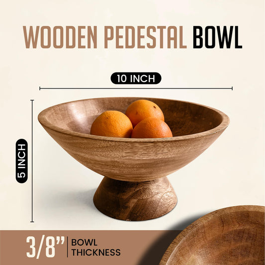 Fairwood Way - Wooden Pedestal Bowl - Mango Wood Footed Bowl as Fruit, Key, Decorative, Candy Holder or Centerpiece, Wooden Bowl Decorative for Kitchen, Dining Table & Modern Home Accessories