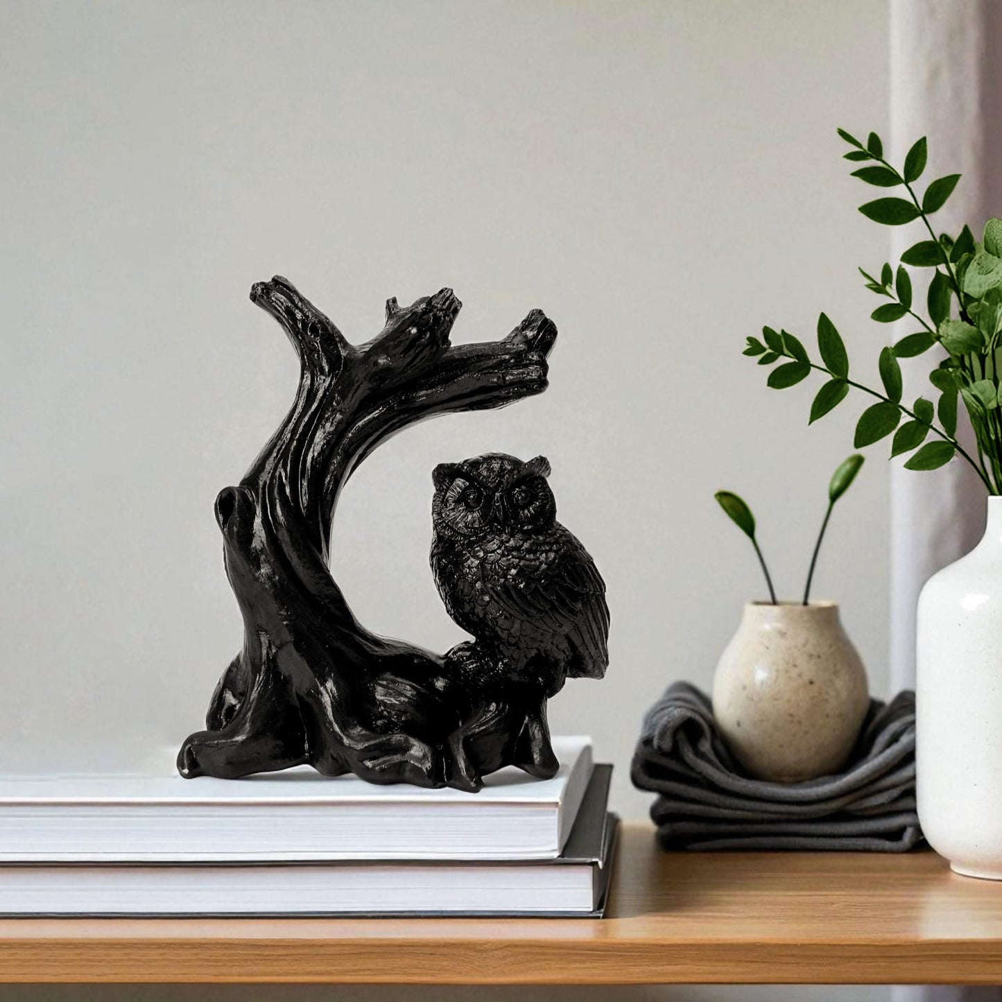 Owl Sphere Holder Crystal Stand Ball Resin Display – 4.92''x4.06'' Natural Quartz Wood Base Figurine, Stable Desktop Decoration for Bedroom, Office, Living Room, Study – Crystal Ball Decor Gift