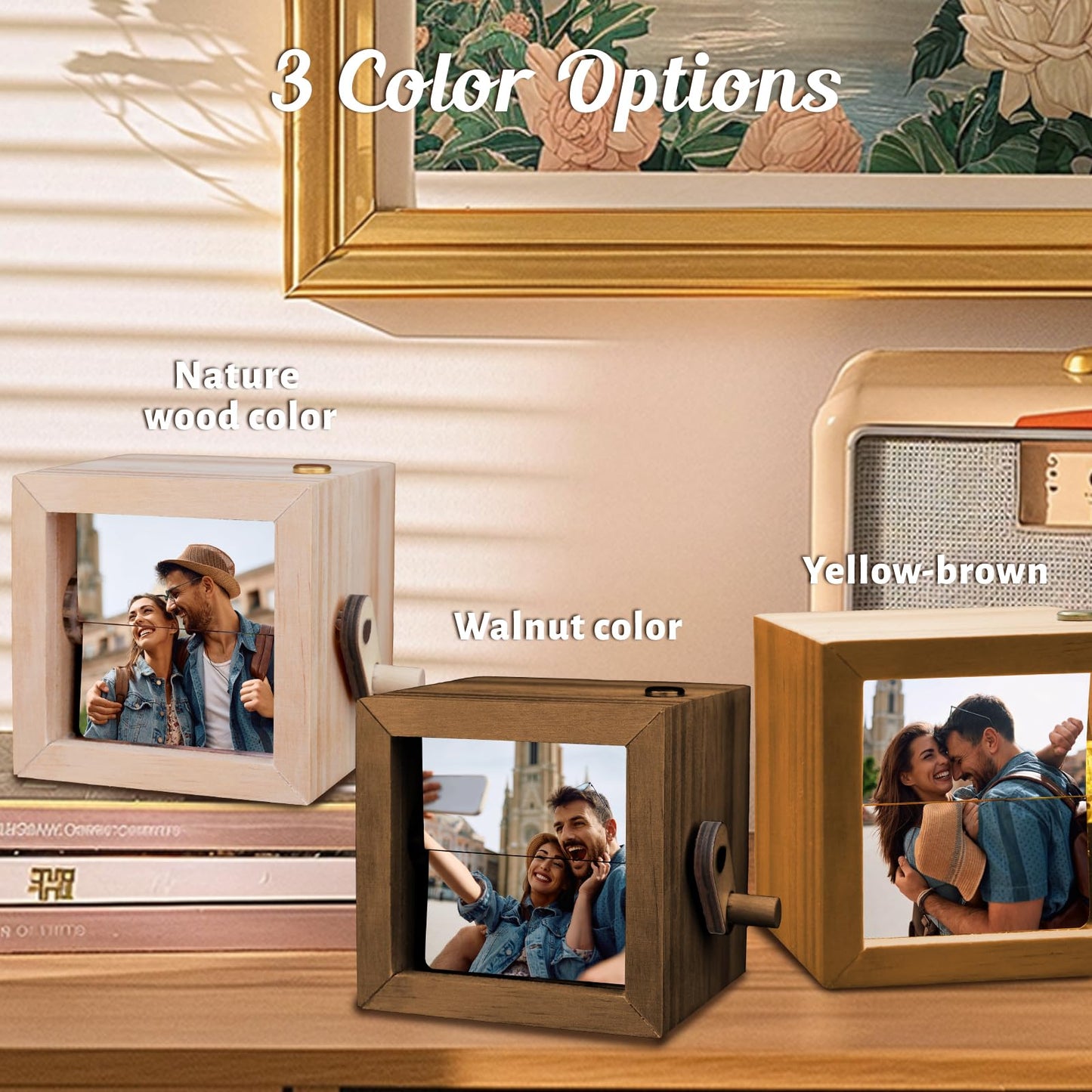 UNIGIFTIME Custom Flip Photo Box, Personalized Photo Flip Book Frame Animation Machine, Custom Hand-crank Flipbook Box Album with Light, Valentines Day Birthday Gifts for Couples